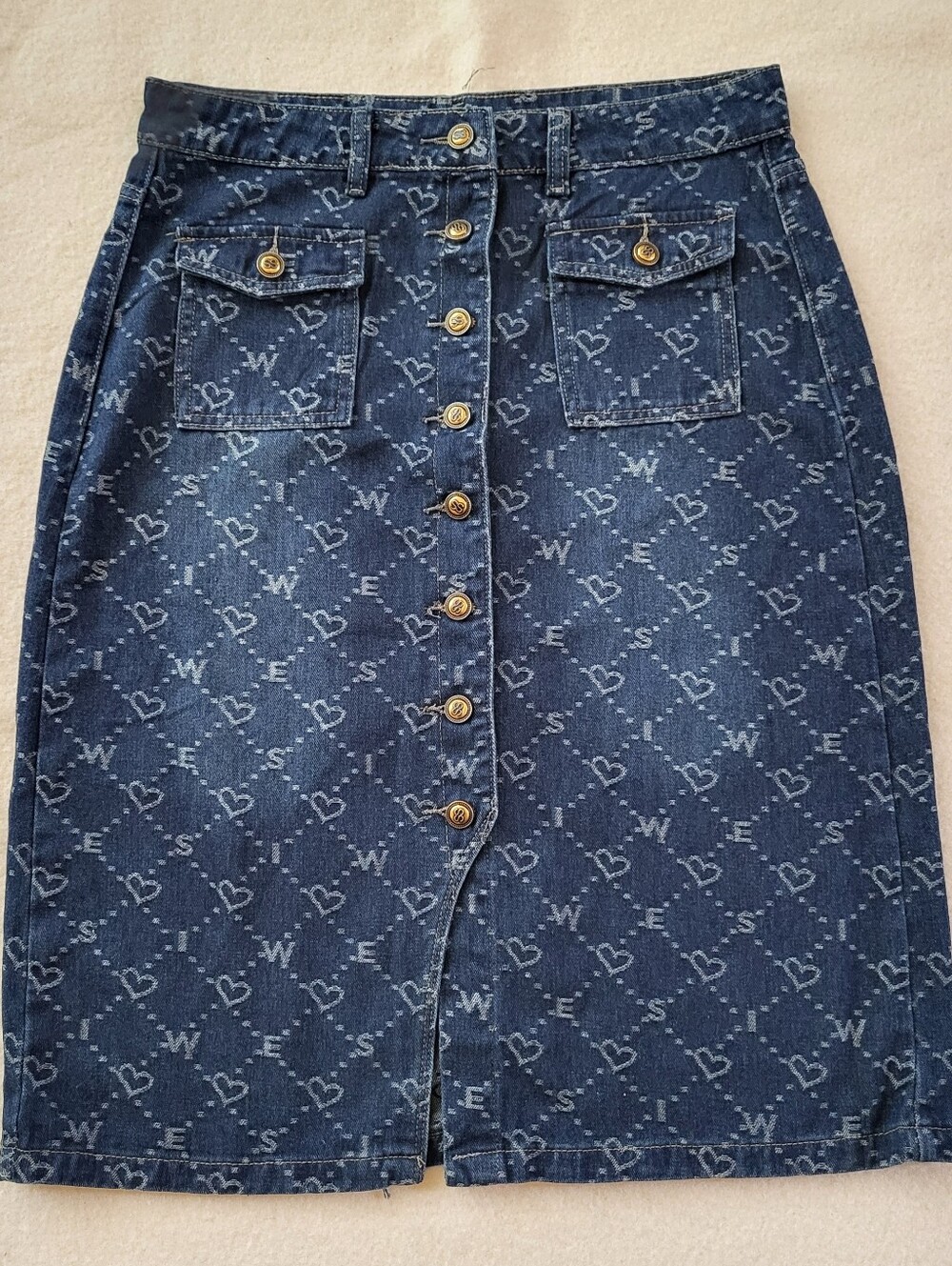 Love Jaquard Denim Midi Skirt Women's Size 2XL